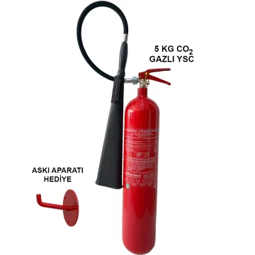 5 Kg C02 (Karbondioksit) Gazlı Yangın Söndürme Cihazı-Söndürücü Tüp+Askı Aparatı Hediyeli