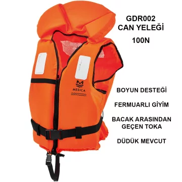 Mesica GDR002 Fermuarlı Can Yeleği 100N-Boyun Desteği-Düdük Mevcut